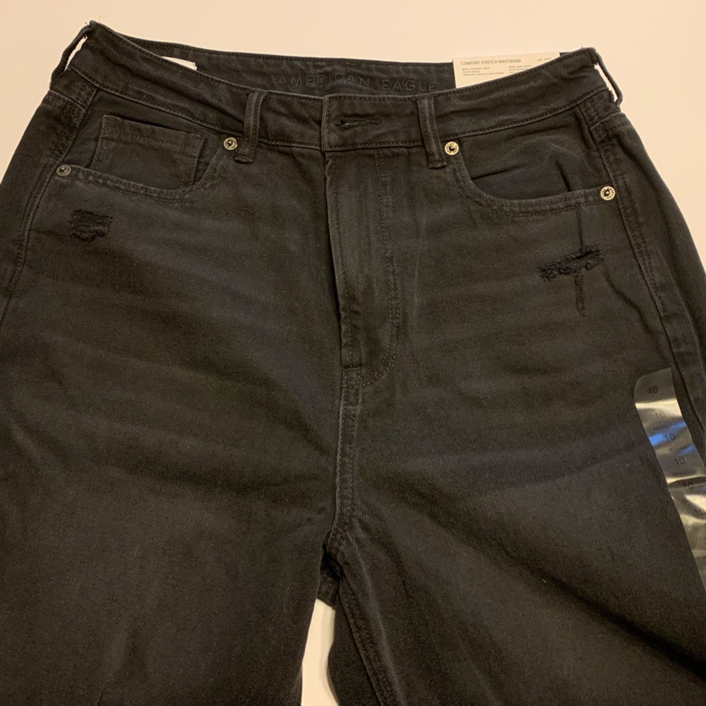 American Eagle Women’s Mom Straight Jeans, Size 10(30W), Faded Black